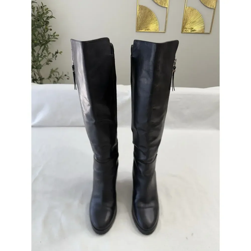 Michael Kors Clara Wedge Knee High Black Leather Women's Boots 6.5M Clean!